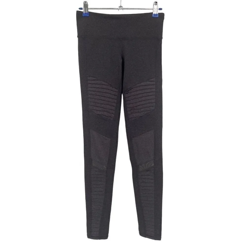 Alo Yoga Women Pants Moto Layered Mesh‎ Matte Stretch Leggings Gray XS